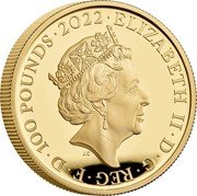 UK 100 Pounds Elizabeth II Henry VII 2022 Proof ELIZABETH II D G REG F D 100 POUNDS 2022 J.C coin obverse UK 100 Pounds Elizabeth II Henry VII 2022 Proof ELIZABETH II D G REG F D 100 POUNDS 2022 J.C coin obverse