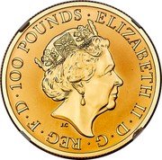 UK 100 Pounds Elizabeth II Mayflower 2020  Proof ELIZABETH II D G REG F D 100 POUNDS J.C coin obverse UK 100 Pounds Elizabeth II Mayflower 2020  Proof ELIZABETH II D G REG F D 100 POUNDS J.C coin obverse