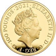 UK 100 Pounds Mahatma Gandhi 2021 ELIZABETH II D G REG F D 100 POUNDS 2021 JC coin obverse UK 100 Pounds Mahatma Gandhi 2021 ELIZABETH II D G REG F D 100 POUNDS 2021 JC coin obverse