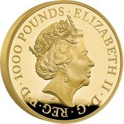 UK 1000 Pounds (Year of The Tiger) J.C ELIZABETH II D G REG F D 1000 POUNDS coin obverse UK 1000 Pounds (Year of The Tiger) J.C ELIZABETH II D G REG F D 1000 POUNDS coin obverse