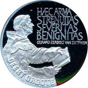Netherlands 2 1/2 ecu Geert Groote 1990 Proof X# 26a HAEC ARMA STRENUITAS SEVERITAS BENIGNITAS GEERT GROOT coin reverse Netherlands 2 1/2 ecu Geert Groote 1990 Proof X# 26a HAEC ARMA STRENUITAS SEVERITAS BENIGNITAS GEERT GROOT coin reverse
