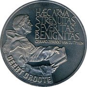 Netherlands 2 1/2 ecu (Geert Groote) X# 26 HAEC ARMA STRENUITAS SEVERITAS BENIGNITAS GEERT GROOT coin reverse Netherlands 2 1/2 ecu (Geert Groote) X# 26 HAEC ARMA STRENUITAS SEVERITAS BENIGNITAS GEERT GROOT coin reverse