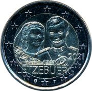 Luxembourg 2 Euro 40th Anniversary - Wedding of Henri and Maria Teresa 2021 14 FEBRUAR 1981 2021 LËTZEBUERG coin obverse Luxembourg 2 Euro 40th Anniversary - Wedding of Henri and Maria Teresa 2021 14 FEBRUAR 1981 2021 LËTZEBUERG coin obverse