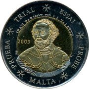 Malta 2 Euro Jean Parisot de Valette 2003 TRIAL ESSAI PROBE MALTA PRUEBA IRAN PARISOT DE LA VALETTE coin obverse Malta 2 Euro Jean Parisot de Valette 2003 TRIAL ESSAI PROBE MALTA PRUEBA IRAN PARISOT DE LA VALETTE coin obverse