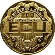 Netherlands 200 Ecu (Constantijn and Christian Huygens) X# 19.2 DE NEDER - LANDEN 200 ECU 1989 coin obverse Netherlands 200 Ecu (Constantijn and Christian Huygens) X# 19.2 DE NEDER - LANDEN 200 ECU 1989 coin obverse