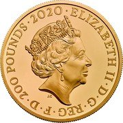 UK 200 Pounds Elizabeth II King George III 2020  Proof ELIZABETH II D G REG F D 200 POUNDS 2020 J.C coin obverse UK 200 Pounds Elizabeth II King George III 2020  Proof ELIZABETH II D G REG F D 200 POUNDS 2020 J.C coin obverse