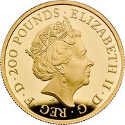 UK 200 Pounds Elizabeth II The Queen's Beasts Completer 2021  Proof ELIZABETH II D G REG F D 200 POUNDS J.C coin obverse UK 200 Pounds Elizabeth II The Queen's Beasts Completer 2021  Proof ELIZABETH II D G REG F D 200 POUNDS J.C coin obverse
