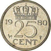 Netherlands 25 Cent Juliana 1980 KM# Pn136 19 80 25 CENT coin reverse