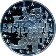 Netherlands 25 ecu (F. D. Roosevelt) X# 83.1 KONINKRIJK DER NEDERLANDEN 25 ECU 1994 coin obverse Netherlands 25 ecu (F. D. Roosevelt) X# 83.1 KONINKRIJK DER NEDERLANDEN 25 ECU 1994 coin obverse