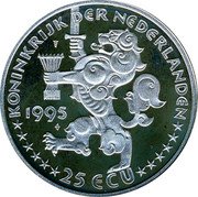 Netherlands 25 ecu (Grotius) X# 87.2 1995 25 ECU KONINKRIJK DER NEDERLANDEN coin obverse Netherlands 25 ecu (Grotius) X# 87.2 1995 25 ECU KONINKRIJK DER NEDERLANDEN coin obverse