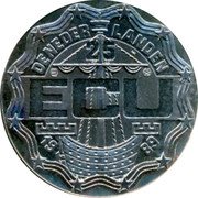 Netherlands 25 ecu Constantijn and Christiaan Huygens 1989 X# 18.2 DE NEDER - LANDEN 25 ECU 19 89 coin obverse