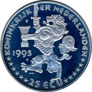 Netherlands 25 ECU Wilhelmina. 40th Anniversary Liberation WWII 1995 M. with fineness Proof X# 91.1 KONINKRIJK DER NEDERLANDEN 1995 25 ECU coin obverse Netherlands 25 ECU Wilhelmina. 40th Anniversary Liberation WWII 1995 M. with fineness Proof X# 91.1 KONINKRIJK DER NEDERLANDEN 1995 25 ECU coin obverse