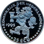 Netherlands 25 ECU Wilhelmina - 50th Anniversary Liberation WWII. 1995 M. without fineness Proof X# 91.2 1995 25 ECU KONINKRIJK DER NEDERLANDEN coin obverse Netherlands 25 ECU Wilhelmina - 50th Anniversary Liberation WWII. 1995 M. without fineness Proof X# 91.2 1995 25 ECU KONINKRIJK DER NEDERLANDEN coin obverse