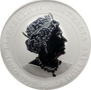 Australia 30 Dollars (Lunar Chinese Rat Zodiac) ELIZABETH II AUSTRALIA 1 KILO 9999 AG 30 DOLLARS coin obverse Australia 30 Dollars (Lunar Chinese Rat Zodiac) ELIZABETH II AUSTRALIA 1 KILO 9999 AG 30 DOLLARS coin obverse