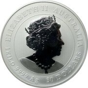 Australia 30 Dollars Lunar Chinese Tiger Zodiac 2022 P ELIZABETH II AUSTRALIA 1 KILO 9999 AG 30 DOLLARS coin obverse Australia 30 Dollars Lunar Chinese Tiger Zodiac 2022 P ELIZABETH II AUSTRALIA 1 KILO 9999 AG 30 DOLLARS coin obverse
