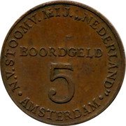 Netherlands 5 cents (S M N) N.V.STOOMV.MIJ."NEDERLAND" BOORDGELD 5 .AMSTERDAM. coin obverse