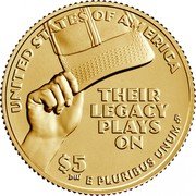 USA 5 Dollars (Negro Leagues Baseball) UNITED STATES OF AMERICA THEIR LEGACY PLAYS ON $5 DW E PLURIBUS UNUM EC coin reverse USA 5 Dollars (Negro Leagues Baseball) UNITED STATES OF AMERICA THEIR LEGACY PLAYS ON $5 DW E PLURIBUS UNUM EC coin reverse