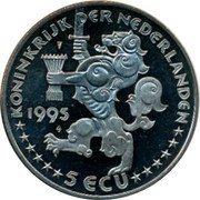 Netherlands 5 Ecu (Christmas. Deers) KONINKRIJK DER NEDERLANDEN. 1995 5 ECU coin obverse