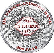 Netherlands 5 Euro (Willem-Alexander 200th anniversary of The Dutch Bank - red) DE NEDERLANDSCHE BANK 5 EURO MJG 200 JAAR coin reverse