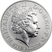 UK 5 Pounds (Elizabeth II Entente Cordiale -Piedfort) KM# P47 ELIZABETH II D G REG F D IRB FIVE POUNDS coin obverse UK 5 Pounds (Elizabeth II Entente Cordiale -Piedfort) KM# P47 ELIZABETH II D G REG F D IRB FIVE POUNDS coin obverse