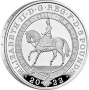 UK 5 Pounds Elizabeth II 2022 HONI SOIT QUI MAL Y PENSE ELIZABETH II D G REG F D 5 POUNDS coin obverse UK 5 Pounds Elizabeth II 2022 HONI SOIT QUI MAL Y PENSE ELIZABETH II D G REG F D 5 POUNDS coin obverse