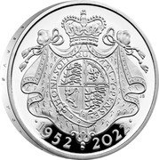 UK 5 Pounds Elizabeth II 2022 1952 2022 HONI SOIT QUI MAL Y PENSE coin reverse UK 5 Pounds Elizabeth II 2022 1952 2022 HONI SOIT QUI MAL Y PENSE coin reverse