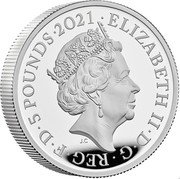 UK 5 Pounds (Gothic Crown Quartered Arms) ELIZABETH II D G REG F D 5 POUNDS 2021 JC coin obverse UK 5 Pounds (Gothic Crown Quartered Arms) ELIZABETH II D G REG F D 5 POUNDS 2021 JC coin obverse