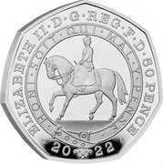 UK 50 Pence Elizabeth II Platinum Jubilee 2022 HONI SOIT QUI MAL Y PENSE JB 20 22 ELIZABETH II D G REG F D 50 PENCE coin obverse UK 50 Pence Elizabeth II Platinum Jubilee 2022 HONI SOIT QUI MAL Y PENSE JB 20 22 ELIZABETH II D G REG F D 50 PENCE coin obverse