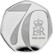 UK 50 Pence Elizabeth II Platinum Jubilee 2022 70 EIIR 1952-2022 AR DO coin reverse UK 50 Pence Elizabeth II Platinum Jubilee 2022 70 EIIR 1952-2022 AR DO coin reverse