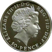 UK 50 Pence Elizabeth II 2014  Proof ELIZABETH II D G REG FID DEF IRB 50 PENCE coin obverse UK 50 Pence Elizabeth II 2014  Proof ELIZABETH II D G REG FID DEF IRB 50 PENCE coin obverse