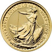 UK 50 Pounds Elizabeth II 5th portrait - Britannia 2017  BRITANNIA 2017 1 2 OZ 9999 FINE GOLD NATHAN coin reverse