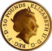UK 50 Pounds (Elizabeth II 5th portrait - Brittania) ELIZABETH II D G REG F D 50 POUNDS J.C coin obverse