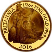 UK 50 Pounds (Elizabeth II 5th portrait - Brittania) BRITANNIA 1/2OZ FINE GOLD 999.9 2016 coin reverse