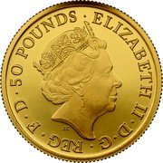 UK 50 Pounds (Elizabeth II -plain field) ELIZABETH II D G REG F D 50 POUNDS J.C coin obverse