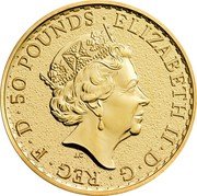 UK 50 Pounds (Elizabeth II) ELIZABETH II D G REG F D 50 POUNDS J.C coin obverse