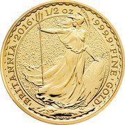UK 50 Pounds (Elizabeth II) BRITANNIA 2016 1/2 OZ 999.9 FINE GOLD NATHAN coin reverse