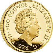 UK 500 Pounds Royal Tudor Beast IX The Seymour Panther 2022 ELIZABETH II D G REG F D 500 POUNDS JC coin obverse UK 500 Pounds Royal Tudor Beast IX The Seymour Panther 2022 ELIZABETH II D G REG F D 500 POUNDS JC coin obverse