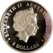 Australia 8 Dollars (25th Anniv Kookaburra) ELIZABETH II AUSTRALIA 2015 8 DOLLARS coin obverse Australia 8 Dollars (25th Anniv Kookaburra) ELIZABETH II AUSTRALIA 2015 8 DOLLARS coin obverse