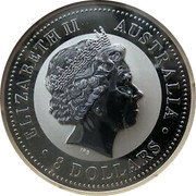 Australia 8 Dollars Lunar Chinese Rooster Zodiac 2005 ELIZABETH II AUSTRALIA 8 DOLLARS coin obverse