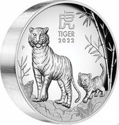 Australia 8 Dollars Year of the Tiger 2022 P TIGER 2022 P JM coin reverse