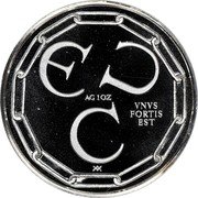 Netherlands ECU Charlemagne MCMLXXXVIII (1988)M Prooflike X# 13.2 ECU AG 1 OZ VNVS FORTIS EST coin reverse