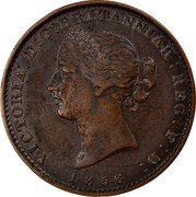 Canada Half Penny Token (Victoria) VICTORIA D G BRITANNIAR REG F D 1856 coin obverse Canada Half Penny Token (Victoria) VICTORIA D G BRITANNIAR REG F D 1856 coin obverse