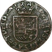 Netherlands Liard Albert et Isabelle Tournai 1610  ALBERTVS ET ELISABET DEI GRAT TOUR 16 10 coin obverse