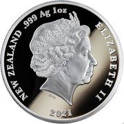 New Zealand One Dollar (Discover New Zealand - Kowhai) IRB 2021 ELIZABETH II NEW ZEALAND .999 AG 1 OZ coin obverse