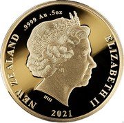 New Zealand Ten Dollars Tangaroa - Guardian of the Ocean 2021 IRB 2021 ELIZABETH II NEW ZEALAND .9999 AU .5 OZ coin obverse