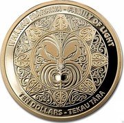 New Zealand Ten Dollars (Whanau Marama - Family of Light - sun) WHĀNAU MĀRAMA - FAMILY OF LIGHT TEN DOLLARS TEKAU TĀRA coin reverse