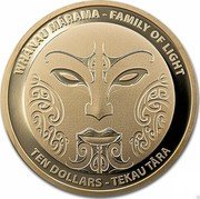 New Zealand Ten Dollars (Whanau Marama - Family of Light - the Moon) WHĀNAU MĀRAMA - FAMILY OF LIGHT TEN DOLLARS TEKAU TĀRA coin reverse