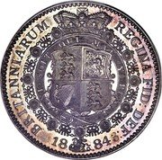 UK 1/2 Crown (Victoria - Pattern) BRITANNIARUM REGINA FID DEF 1884 3 HONI SOIT QUI MAL Y PENSE coin reverse