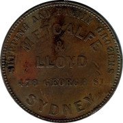 Australia 1/2 Penny (Metcalfe & Lloyd) SHIPPING AND FAMILY GROCERS METCALFE & LLOYD 478 GEORGE ST SYDNEY coin obverse Australia 1/2 Penny (Metcalfe & Lloyd) SHIPPING AND FAMILY GROCERS METCALFE & LLOYD 478 GEORGE ST SYDNEY coin obverse