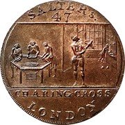 UK Half Penny Middlesex - London Salter's ND (1787-1797)  SALTER’S. 47 CHARING CROSS LONDON coin obverse UK Half Penny Middlesex - London Salter's ND (1787-1797)  SALTER’S. 47 CHARING CROSS LONDON coin obverse